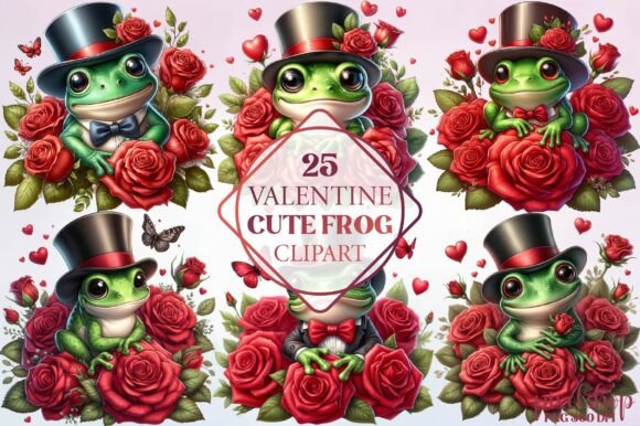 Watercolor Valentine Cute Frog Clipart for Playful Branding