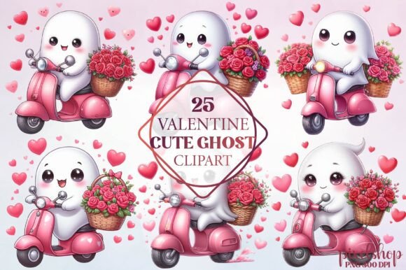 Watercolor Valentine Cute Ghost Clipart