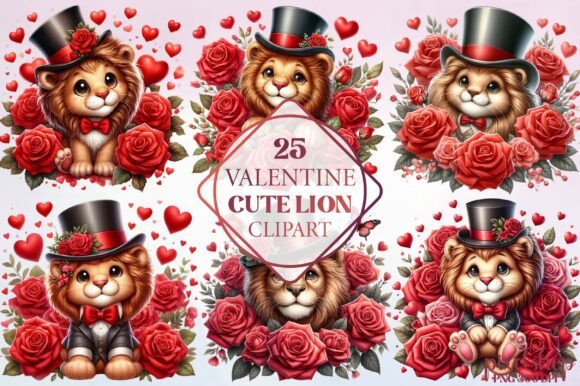 Watercolor Valentine Cute Lion Clipart for Heartfelt Designs