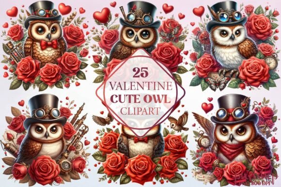 Watercolor Valentine Cute Owl Clipart: Whimsy & Romance