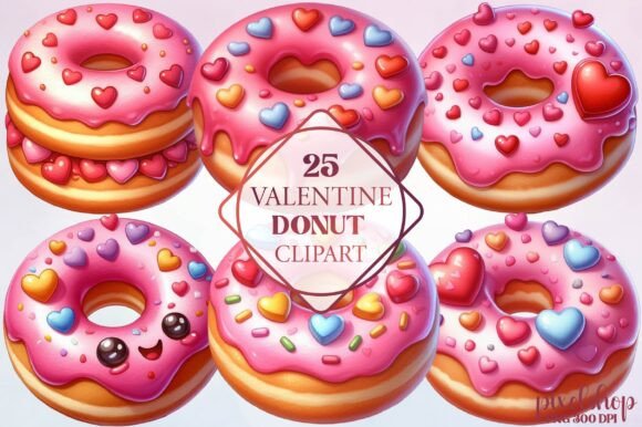 Watercolor Valentine Donut Clipart