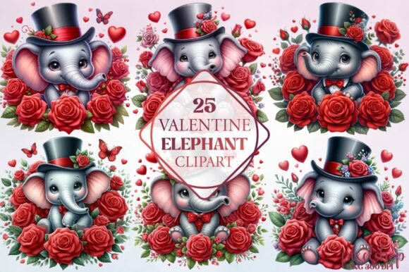 Watercolor Valentine Elephant Clipart for Heartfelt Designs