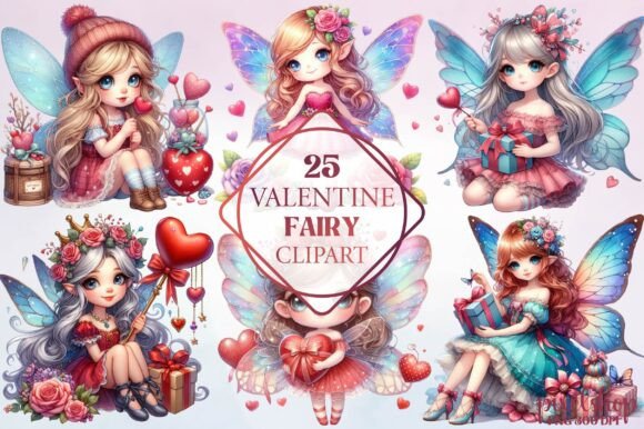 Watercolor Valentine Fairy Clipart for Creative Projects