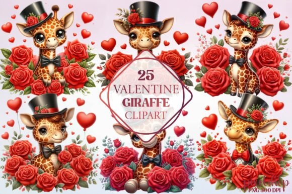 Watercolor Valentine Giraffe Clipart: Whimsical Design Assets for Love-Themed Projects