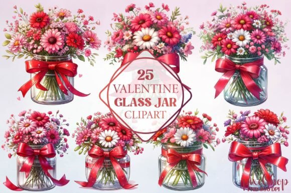 Watercolor Valentine Glass Jar Clipart for Creatives