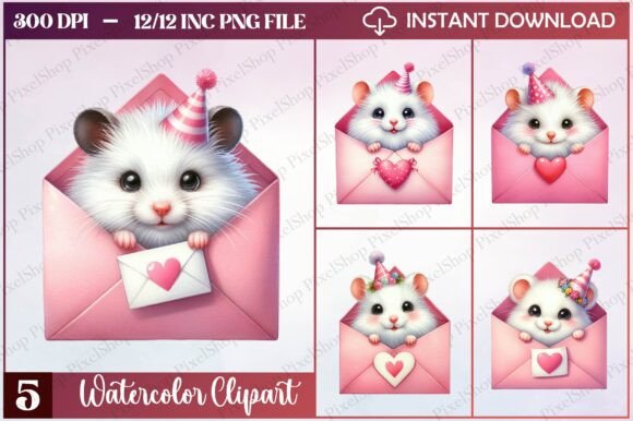 Watercolor Valentine Hamster Clipart for Creative Projects
