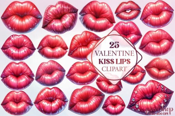 Watercolor Valentine Kiss Lips Clipart