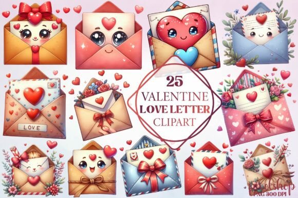 Watercolor Valentine Love Letter Clipart