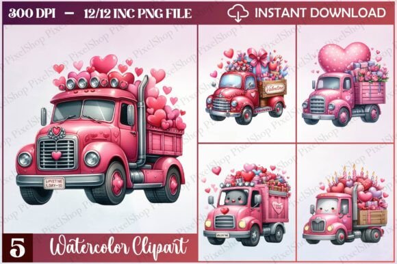 Watercolor Valentine Truck Clipart for Warm Branding