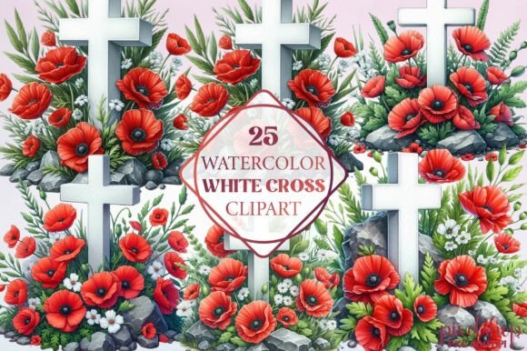 Watercolor White Cross Clipart for Designers and Creatives