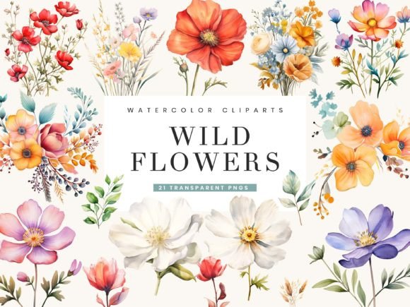 Watercolor Wild Flower Clipart Bundle for Creatives