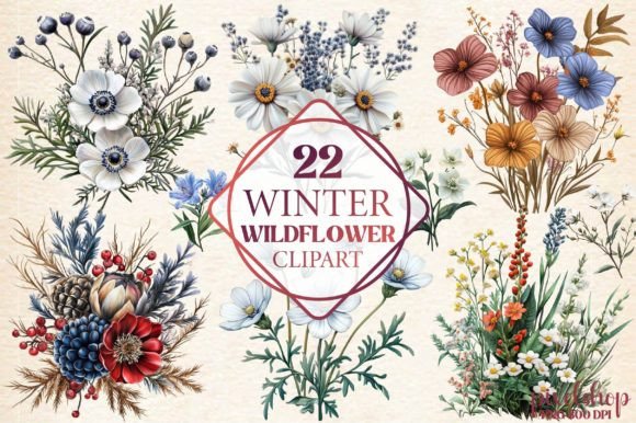 Watercolor Winter Wildflower Clipart