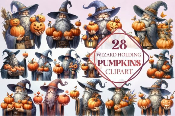 Watercolor Wizard Holding Pumpkins: A Playful Seasonal Font
