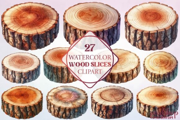 Watercolor Wood Slices Clipart for Designers and Creators