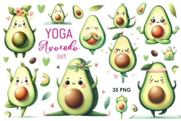 Watercolor Yoga Avocado Set: Fresh Visuals for Modern Wellness Brands