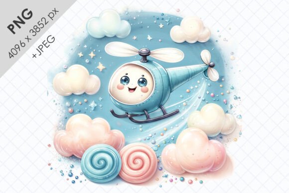 Whimsical Watercolor Helicopter Clipart